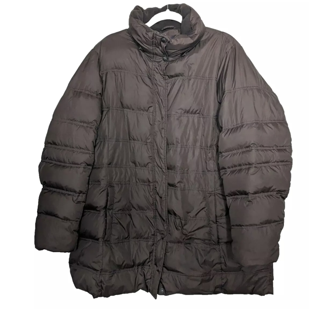 Brown Puffer Jacket Lands End, Long Women's Coat Size 2XL